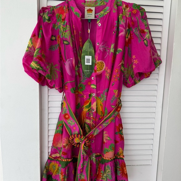 FARM Rio Fuchsia Floral Midi Dress - Picture 2 of 5